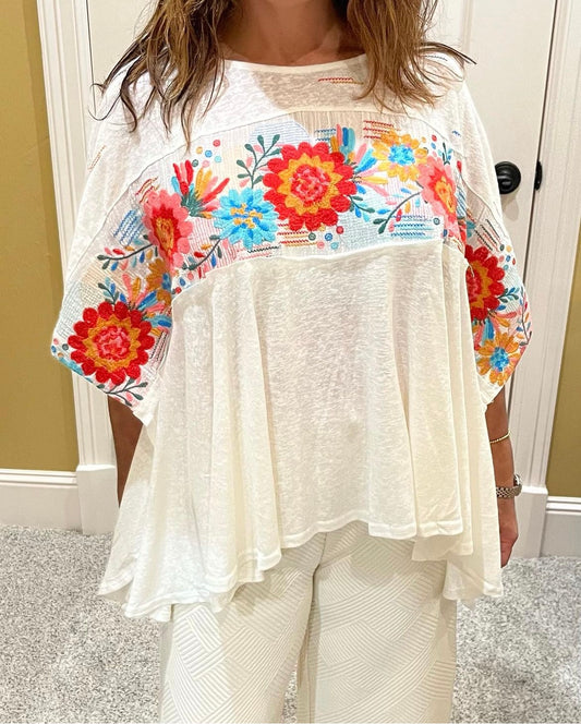 Embroidered Poncho Top