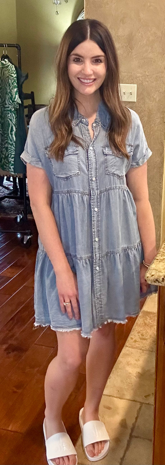 Denim Fling Tiered Dress