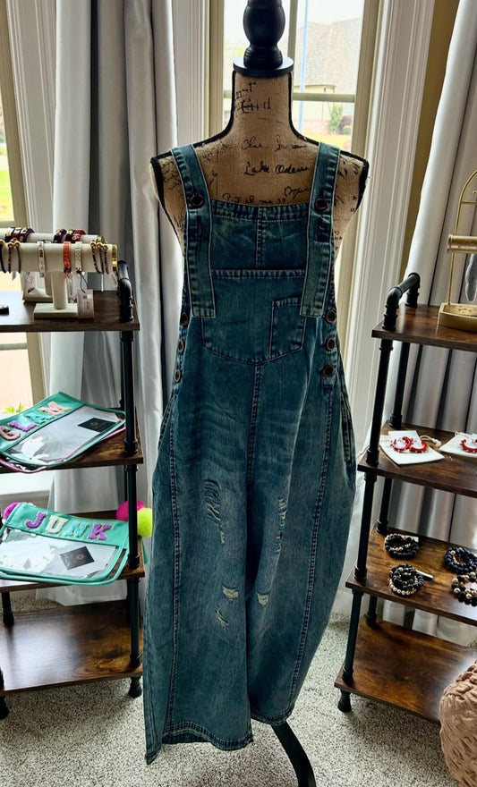 Distressed Denim Overalls