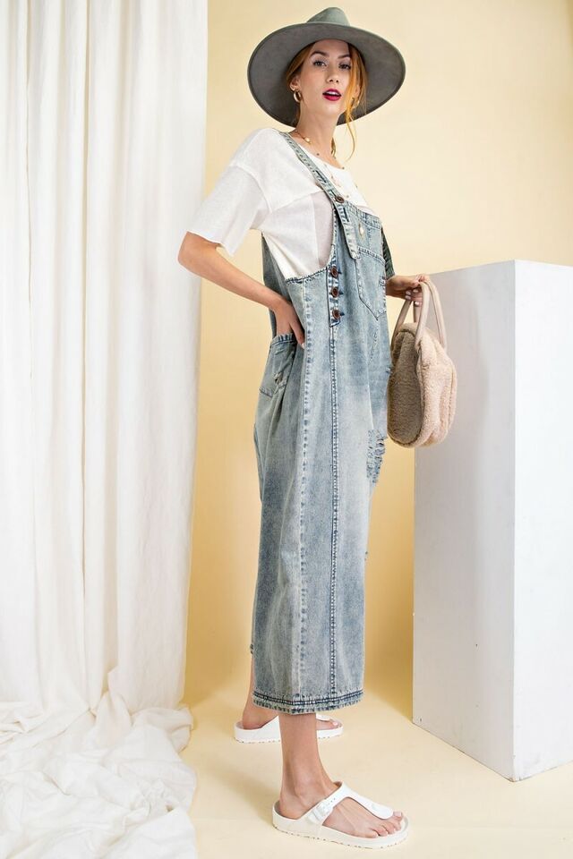 Distressed Denim Overalls