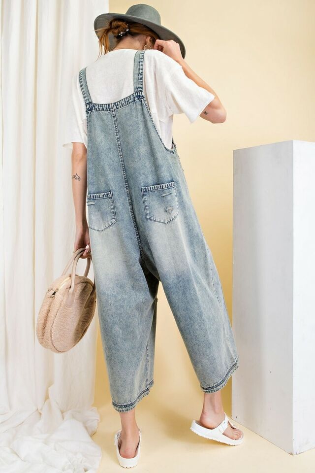 Distressed Denim Overalls