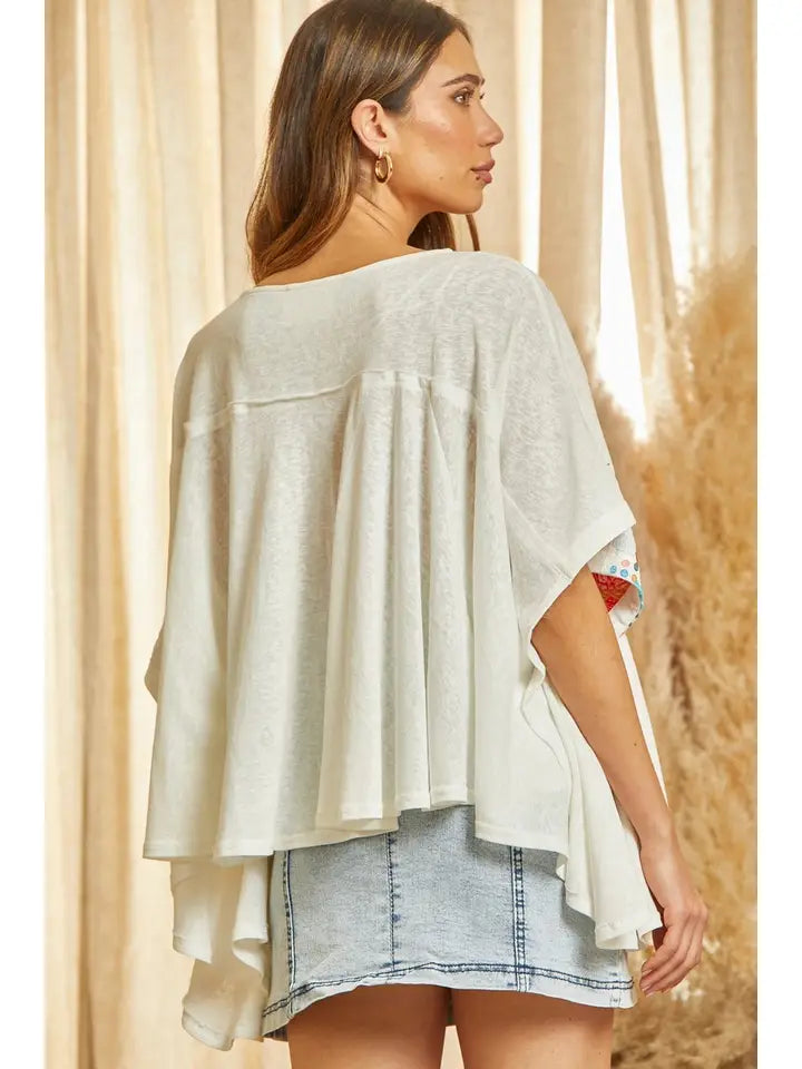 Embroidered Poncho Top