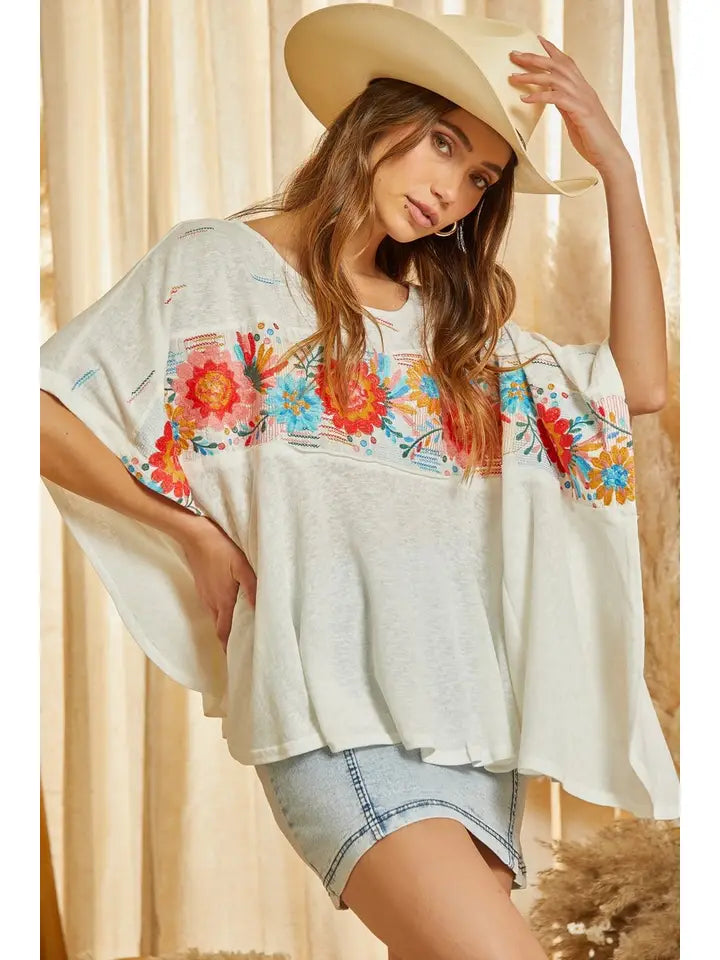 Embroidered Poncho Top