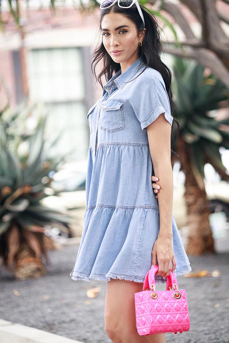 Denim Fling Tiered Dress