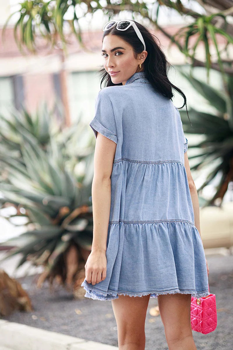 Denim Fling Tiered Dress